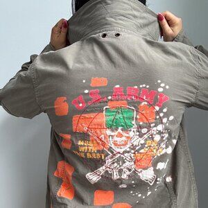Vintage Fairy Grunge Skull Crossbones Military Jacket Printed U.S. Army Green Y2